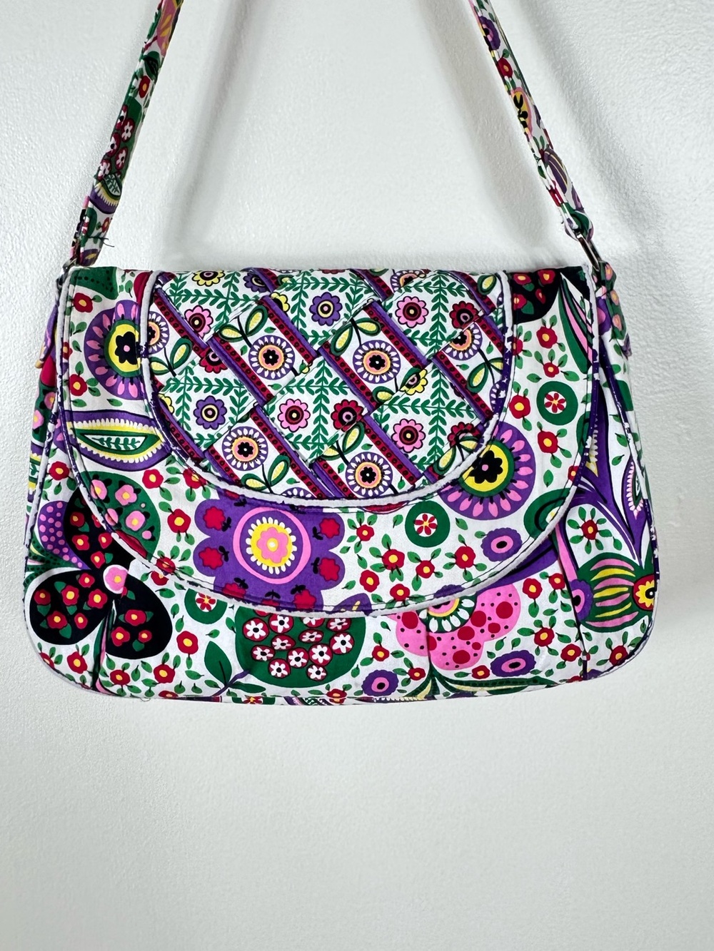 Vera Bradley Viva La Vera Flap Shoulder Bag Floral Quilted Cotton Cottage Retire - Picture 3 of 6